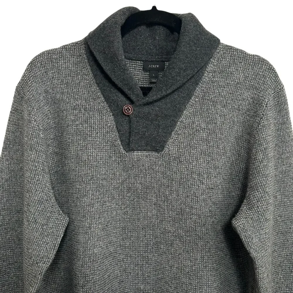 J Crew 100% Wool Pullover Sweater SIZE L  Shawl Collar Preppy Academia Autumn